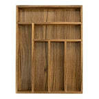 EcoFives Luxury Acacia Kitchen Drawer Organizer - Silverware Organizer - Utensil Holder and Cutlery Tray with Grooved Drawer Dividers for Flatware and Kitchen Utensils (6 Slot) - size: 6 Compartments