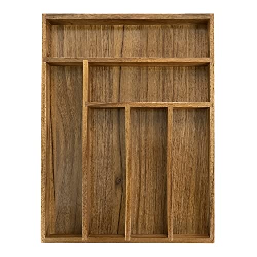 EcoFives Luxury Acacia Kitchen Drawer Organizer - Silverware Organizer - Utensil Holder and Cutlery Tray with Grooved Drawer Dividers for Flatware and Kitchen Utensils (6 Slot) - size: 6 Compartments