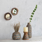 Creative Co-Op 6.5 Inches Debossed Terra-Cotta 3 Inches Pillar, Natural and Blue Candle Holder, Terracotta