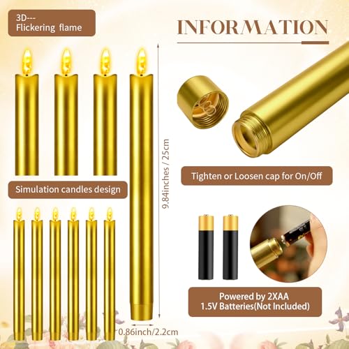 FillTouch 30 Pcs Gold Candlestick Holders with Flameless LED Candles Bulk Includes 15 Metal Candle Holders and 15 Battery Operated Gold Candles for Wedding Table Centerpieces Home Decor - color: Gold Holders, Gold Candles