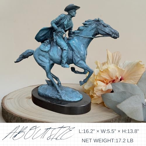 Famous Western Sculpture-Bronze Horse Statue Western Cowboy Horse Rodeo Rider with Marble Base Collectible Figurines Office Home Decor Art Bronze Sculptures - color: Blue-oval Base