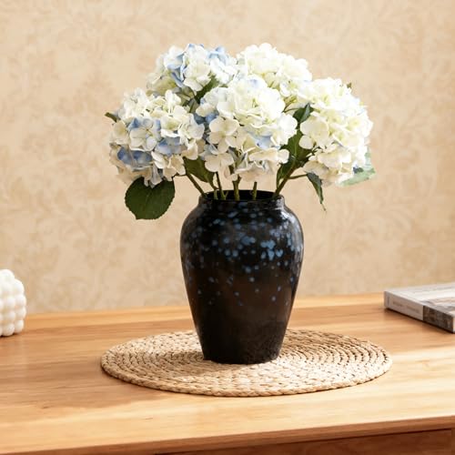 6” Tall Ceramic Vase for Home Decor, Heavyweight Speckled Ceramic Flower Vase for Farmhouse Centerpieces, Modern Table Mantel Shelf Decor, Perfect for Fresh or Artificial Flowers (Black) - color: Black