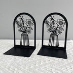 Vase Book Ends, Bookends - Metal Book Ends for Shelves, Non-Skid Bookends Decorative Unique for Heavy Books, Heavy Duty Book Holder for Home Office (3PC Style B)