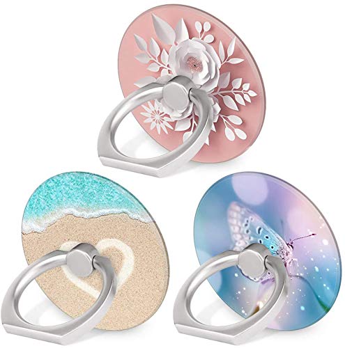 Bonoma Phone Ring Holder, 3 Pack Beach Flowers Butterfly Universal Finger Ring Stand Grip Kickstand Compatible with Smartphones and Tablets - color: Beach Flowers Butterfly