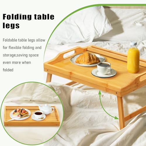 Bed Tray Table Breakfast Trays Serving Tray Bamboo Bed Laptap Floding Legs with Handles and Phone Holders - style: 1 pack