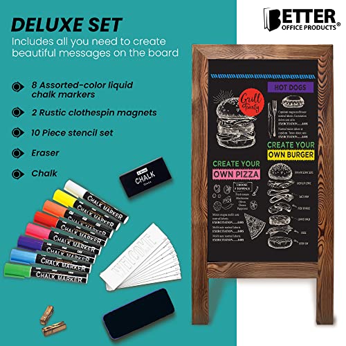 Better Office Products Magnetic A-Frame Chalkboard Sign, Extra Large 20" x 40", Standing Chalkboard Easel, Deluxe Set with Multiple Accessories, Outdoor Sidewalk Sandwich Board Sign,(Rustic Brown) - style: Rustic Brown