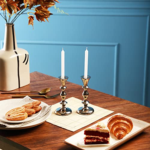 Rely+ Silver Candle Holders Set of 2 Decorative Centerpiece Table Candlesticks Holders for Taper Candles Home Decor Easter Candle Holders for Dinner Party Wedding Decorations - color: Silver