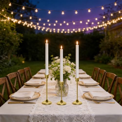 Brass Gold Candlestick Holders Metal Taper Candle Holders Set of 3 Rustic Stands for Dining Table, Wedding Centerpiece Decor, Birthday - color: Brass Gold