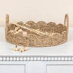 Household Essentials Round Handwoven Seagrass Tray with Scalloped Edge and Handles, Natural - color: Natural Seagrass, size: 14"