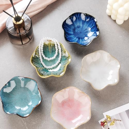 JAMEND CLXP 2PCS Lotus Leaf Shape Ring Holder Dish, Small Key Bowl, Ceramic Trinket Tray Jewelry Dish Organizing Necklace Earrings for Mom Friend Sister, All Jewelries Are NOT Included. Blue+Pink.… - color: Blue+Pink