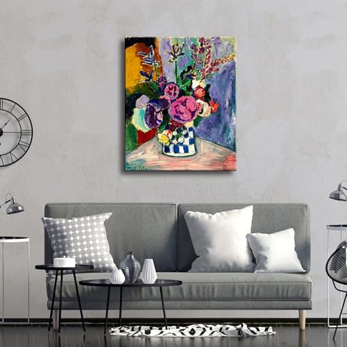 Wieco Art Canvas Wall Art Still Life of Peonies in a Vase 1907 by Henri Matisse Abstract Canvas Prints Art Pictures for Wall Decor and Home Office Decorations - size: 24"L x 20"W