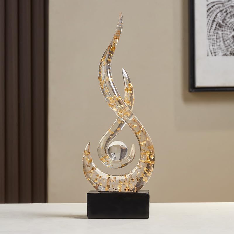 Modern Abstract Art Table Decoration,Resin Flame Statue Modern Gold Centerpiece Ornaments for Living Room Great Gift Idea Home Decor,Collectibles - color: White+gold