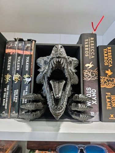 Dragons Awakening Book End – Fantasy Book Nook Insert for Dragon Readers – Unique Home Decor for Bookshelves & Libraries (Black - 2 Arms) - color: Black - 2 Arms