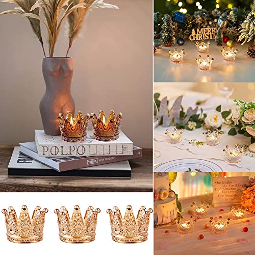 AKOAK 1 Pack Crown Glassware Candle Holder, Elegant Glass Tea Lamp Holder, Tea Light/Tabletop Candle Holder Decoration, Votive Candle Holder, Wedding, Party, Dinner, Family Decoration (Amber) - color: Amber