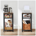 VASAGLE 3-Tier Tall Side Table, Small Telephone End Table Stand with 2 Mesh Storage Shelves for Office, Bedroom, Living Room, Kitchen Cart, Rustic Brown and Black