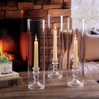 6 Set Hurricane Glass Candle Holders for Taper Candles, Vertical Striped Candlestick Holders with Windproof Glass Tubes 13.4" H for Wedding, Dinner Table Centerpieces, Festival and Party Decor - size: 3.3"D-13.4"H -6pcs+6pcs Striped Candlestick Holder