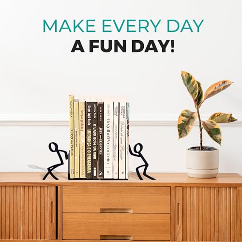 Figurine Bookends with Book-Holding Characters - Steel with Epoxy Coating - Decorative Pair of Book Holders for Shelves, Desk, and Office - Black – Geguton - color: Liam Classic - Black