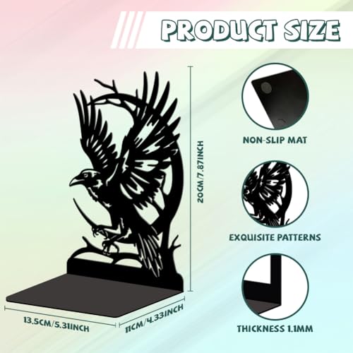 Peacoblue Metal Bookends for Shelves, Modern Decorative Heavy Duty Study Book Ends Stoppers for Office, Desk, Shelf, Room 5.3"x4.3"x7.9" Cast Iron Simple Tall Bookends 1 Pair (Moon and Crow) - style: Moon and Crow