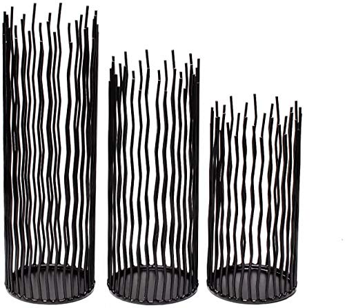 Candle Holders Set of 3 Black Metal Iron Pillar Candlestick Modern Indoor and Outdoor Candlestick Holders for Table Centerpiece Fireplace Mantel Decoration,Home,Party, Wedding,Dining Room Decor - color: Metal-black, size: 3 Pack