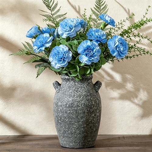 Enra 9.76" Farmhouse Rustic Ceramic Vase, Dark Grey Textured with Double Handles, Waterproof for Dried & Fresh Flowers, Home Decor Centerpiece Gift - color: 013-1