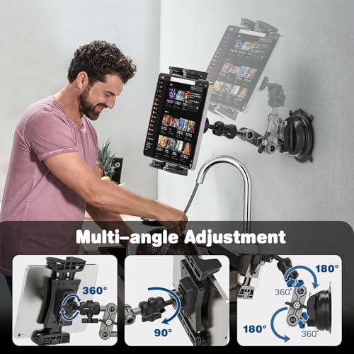 Tablet Mount for Truck, Car Tablet Holder Heavy Duty Super Suction Cup/Adhesive Base iPad Stand for Dash Windshield Wall Vehicle Desk, 360° Metal Bracket for 4.7-12.9" iPad Pro/Air/Mini/Galaxy