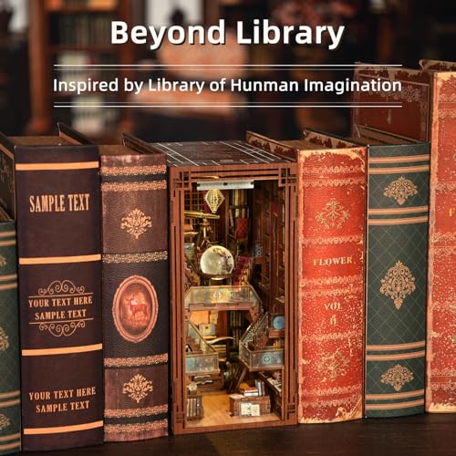 CCCDF DIY Book Nook Kit, DIY Miniature Dollhouse Booknook Kit, 3D Wooden Puzzle Bookend Bookshelf Insert Decor with LED Light for Teens and Adults (Beyond Library) - style: Beyond Library