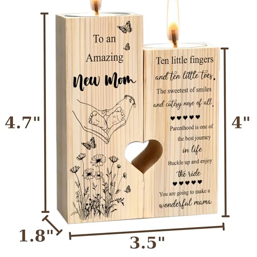 New Mom Gifts – Wooden Candle Holder with Poem – Gift for New Mom After Birth, Postpartum Gifts, Pregnancy Gifts for Expecting Mom, Push Presents, First Time Mom Gift - size: NEW MOM