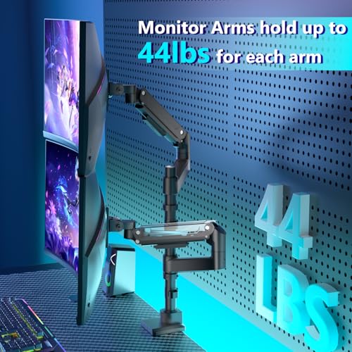 WALI Dual Monitor Mount for Ultrawide Heavy Duty Curved Monitor Stacking, Dual Monitor Arms Fits 13-49 Inch for Ultrawide Screens up to 44lbs, 49 inch Monitor Arm, Black - size: 13"-49", style: Dual Arms