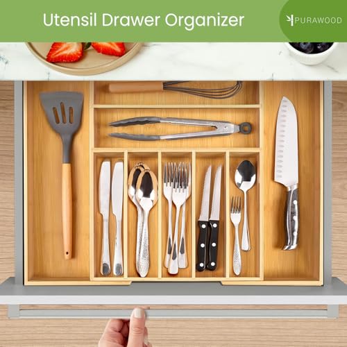 Bamboo Drawer Organizer, 2 Pack - Expandable Silverware Organizer & Utensil Drawer Organizer, Cutlery Tray with Dividers, 7-9 Slots- Premium Kitchen Organizer for Utensils & Flatware (Natural) - color: Natural, size: 9 Slot