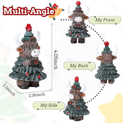 DUQGUHO Cow Christmas Ornaments Xmas Resin Ornament Statue Desk Accessories Christmas Figurines 4 Inch Mini Highland Cow Gifts for Women - color: Multi - Highland Cow