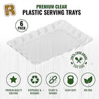 6 Pack Clear Plastic Serving Trays for Party, 9 x 13 Inch - Heavy Duty Plastic Trays for Food - Rectangular Party Serving Trays and Platters - Clear Disposable Trays - color: Clear