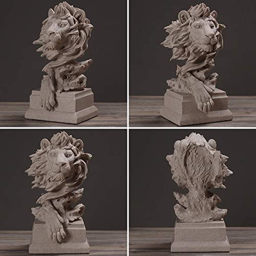 H&W Sandstone Lion - The King of Beasts - Statue Decoration for Home/Study/Living Room, Great Collectible Figurines, Best Gift for The Man, Sandstone Color (HH17-D2) - color: Sandstone