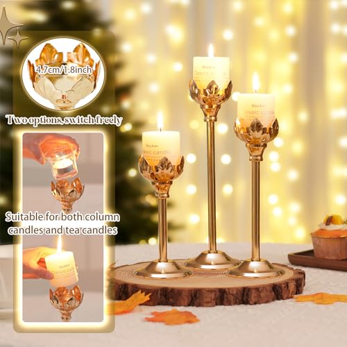 Set of 3 Metal Tea Light Candle Holder with 3 Glass Cups, 12/10/8 Inch Elegant Tealight Candelabra Centerpiece for Wedding Table Decor, Tiered Home Party Decoration (3, Gold) - color: Gold