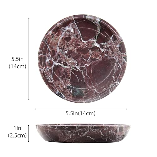 Small Natural Marble Jewelry Tray Key Plate Holder Dish Trinket Decor Catch All Bowl for Ring Earring Stone Gift for Women Daugther,Rosso Levanto,5.5" - color: Rosso Levanto