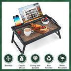 2 Pack Bed Tray Table Breakfast Trays Serving Tray Bamboo Bed Laptap Floding Legs with Handles and Phone Holders - style: 2 pack(Dark brown with black legs)