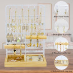 Jewelry Holder Organizer Stand 4-Tier Necklace Stand Earring Holder with Wooden Tray, Jewelry Rack for Bracelets Watches and Rings Display Stand, Gifts for Women & Girls-White - color: Tray&White