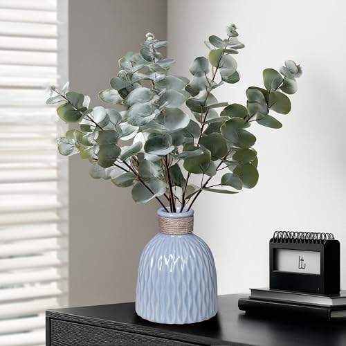 Blue Ceramic Vase for Flowers, 6 inch Small Modern Vase for Home Decor, Textured Decorative Vases for Centerpieces,Bathroom, Living Room, Desk,Shelf,Office Decor - color: Blue