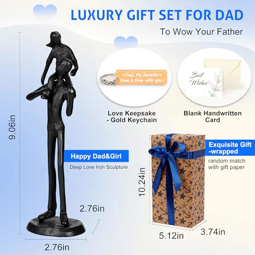 Kresecioo Dad Birthday Gifts from Daughter - Father Daughter Iron Sculpture Handcrafted Love Statue Decoration for Fathers Day Christmas Birthday Gift for Dad Stepdad Son Husband