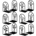 Feifeiya 6 Pairs Decorative Book Ends Metal Bookends for Shelves Black Metal Heavy Duty Book Ends Holder Supports Stoppers for Home Office School, 6.9x4.9x3.5”(Vase) - style: Vase