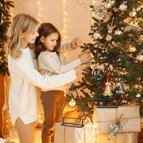 Cinnvoice 4 Pcs 10 Inch Ornament Display Stand Metal Christmas Tabletop Ornament Christmas Tree Shaped Display Stand Holder Farmhouse Xmas Tree for Balls Decorations Hanging Gift