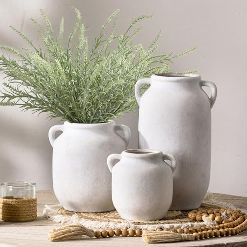 Large Flower Vase Home Decor - 12 inch Tall Ceramic Farmhouse White Rustic Table Vases with Handle Living Room Decoration Decorative Modern for Fireplace Kitchen - color: 12" Rustic