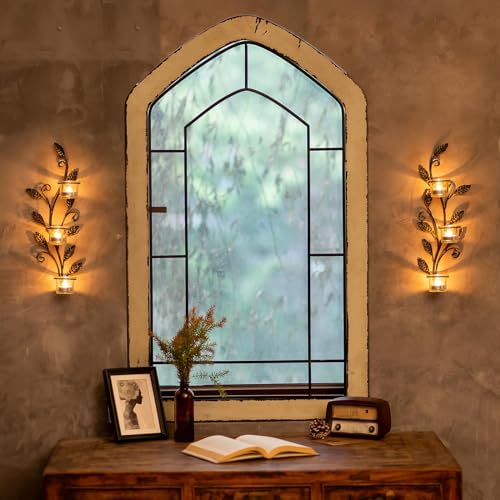Sziqiqi Wall Sconces Candle Holder - Wall Candle Holder Black Tea Light Candle Sconce Vintage Wall Sconce Set of 2 for Living Room Wall Mount Candle Sconces for Bathroom Dining Room