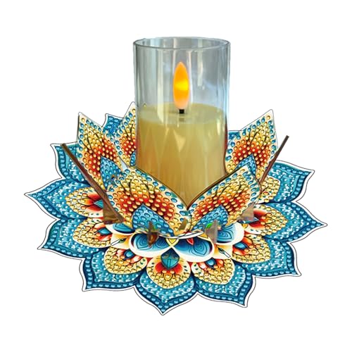 DIY Diamond Art Painting Candlestick Holders 5.71in Mandala Flower Shape Desk Candle Tray Tabletop Ornaments for Wedding Ramadan Party Home Table Centerpiece-Mandala11 - color: Mandala11