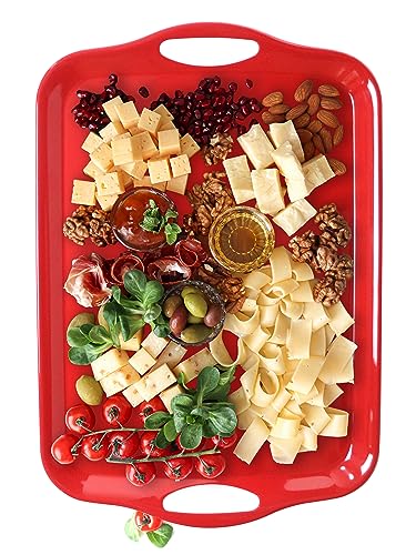 KAQAHIDO Large Melamine Serving Trays for Eating, 17.5’’ x 12’’ Serve Platter for Appetizer, Charcuterie, Food, Snack, Cupcakes, Dessert, BPA-Free, Dishwasher Safe Tray, Set of 2, Red - color: Red