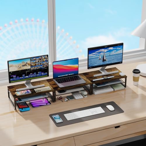 gianotter 2-Tier Metal Monitor Stand Riser, Desk Organizer for Monitor, Office Desk Storage Organizer for Office Supplies (Wood) - color: Wood