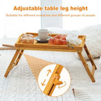 Bed Tray Table Set of 2, Bamboo Breakfast Trays with Folding Legs and Handles, Snack and Eating Lap Table, Natural Wood Color Serving Tray for Kitchen, Sofa or Bed Use - style: 2 pack(Adjustable feet)