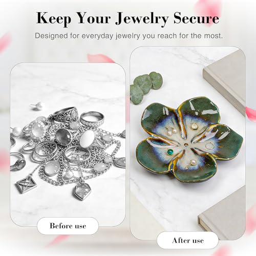 SEEDUSTRY Ceramic Jewelry Tray, Petal Ring Dish, Small Ceramic Jewelry Trinket Holder, Desktop Decoration, Dainty‌ Plate for Rings, Earrings, Necklace, Gifts for Mother Girlfriend Daughter Sister - color: Ink Green