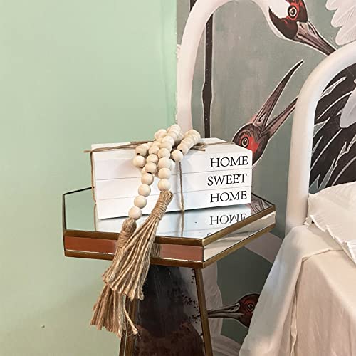 Decorative Books for Home Decor, White Faux Books for Decoration, Rustic Farmhouse Stacked Display Books with 52in Wood Bead Garland for Coffee Tables Living Room, (Home Sweet Home) - style: Home Sweet Home