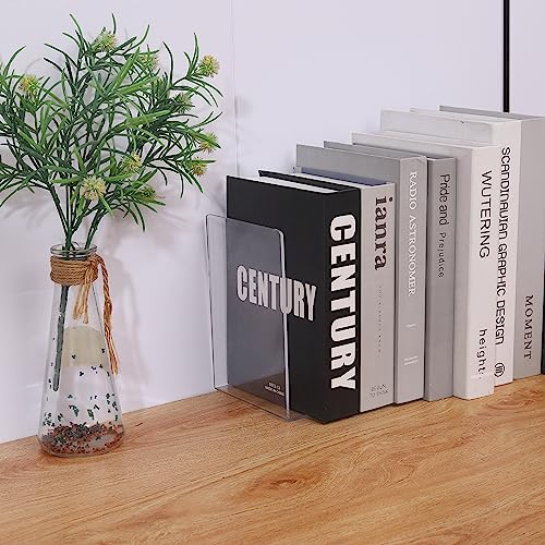 Clear Bookends for Heavy Books,8pcs Acrylic Book Shelf Organizer for Desk,Plastic Heavy Duty Book Holders Standand Invisible Bookshelf Dividers Decorative,Suitable for Office Home Weighted Bookends