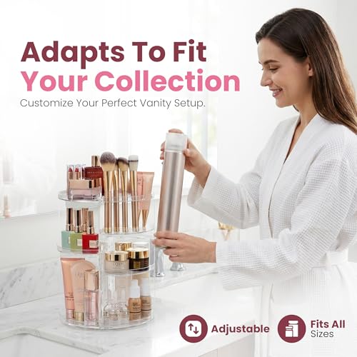 Masirs 360 Rotating Makeup Organizer Countertop - Adjustable Shelf Height - The Perfect Round Spinning Cosmetic Organizer for Bedroom Dresser or Vanity Countertop Storage (Clear) - color: Clear